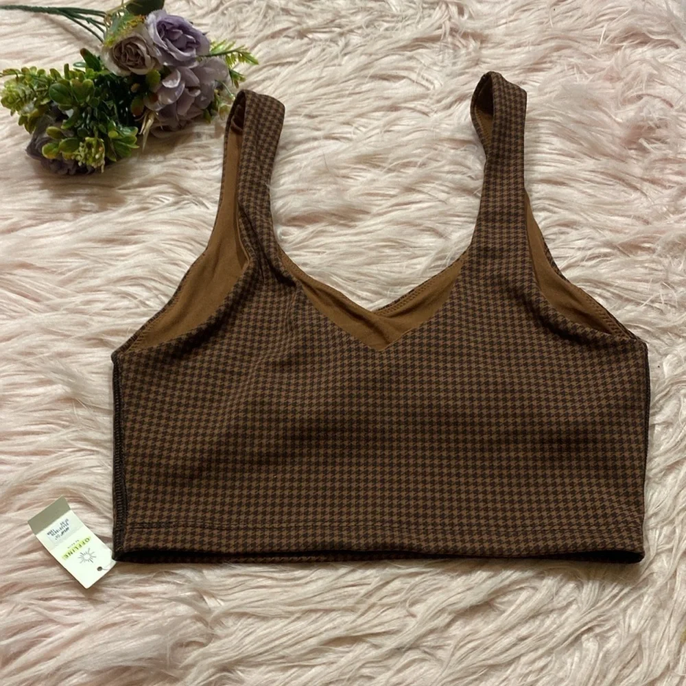 NWT OFFLINE by Aerie Mini Houndstooth V Neck Long Sports Bra sz XS